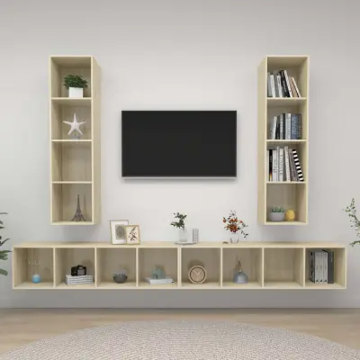 The Living Store Stenske TV omarice 4 kosi sonoma hrast iverna plošča - TV Omarica