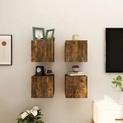 The Living Store Stenska TV omarica 4 kosi dimljeni hrast 30,5x30x30 cm - Stenska TV Omarica