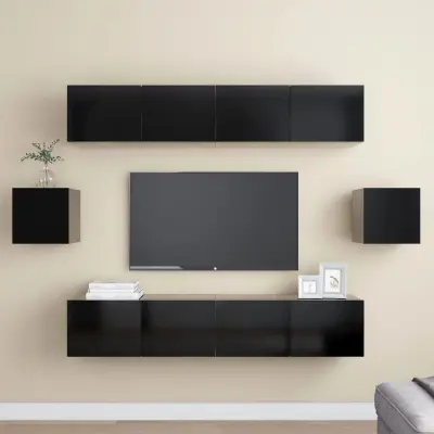 The Living Store Komplet TV omaric 6-delni črna inženirski les - Komplet TV Omaric