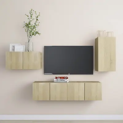 The Living Store Komplet TV omaric 4-delni sonoma hrast iverna plošča - Komplet TV Omaric