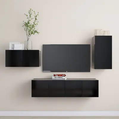 The Living Store Komplet TV omaric 4-delni črna iverna plošča - Komplet TV Omaric