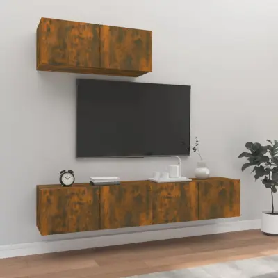 The Living Store Komplet TV omaric 3-delni dimljen hrast konstruiran les - Komplet TV Omaric
