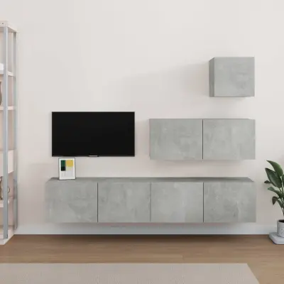 The Living Store Komplet TV omaric 4-delni betonsko siv inženirski les - TV Omarica