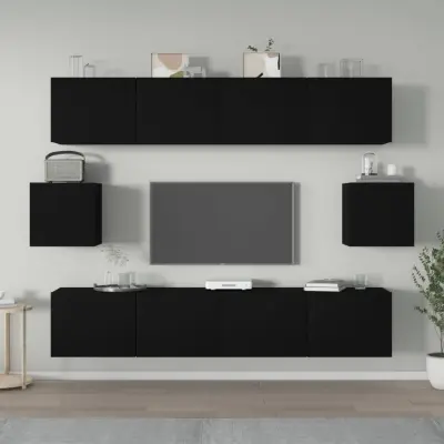 The Living Store Komplet TV omaric 6-delni črn inženirski les - Komplet TV Omaric