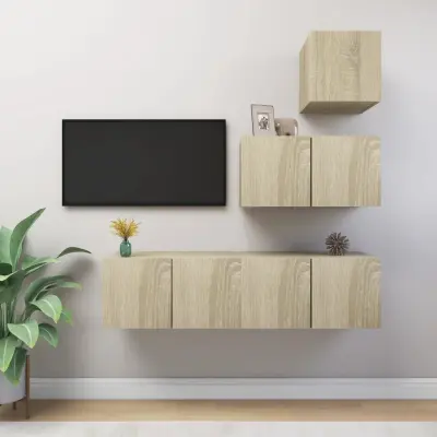 The Living Store Komplet TV omaric 4-delni sonoma hrast iverna plošča - Komplet TV Omaric
