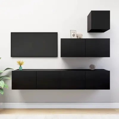 The Living Store Komplet TV omaric 4-delni črna inženirski les - Komplet TV Omaric
