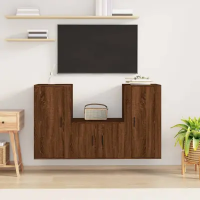 The Living Store Komplet TV omaric 3-delni rjav hrast inženirski les - Komplet TV Omaric