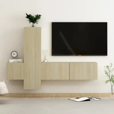 The Living Store Komplet TV omaric 3-delni sonoma hrast iverna plošča - TV Omarica