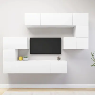 The Living Store Komplet TV omaric 8-delni bela iverna plošča - Komplet TV Omaric