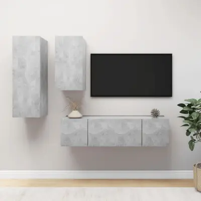 The Living Store Komplet TV omaric 4-delni betonsko siva iverna plošča - Komplet TV Omaric
