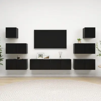 The Living Store Komplet TV omaric 8-delni črna iverna plošča - Komplet TV Omaric