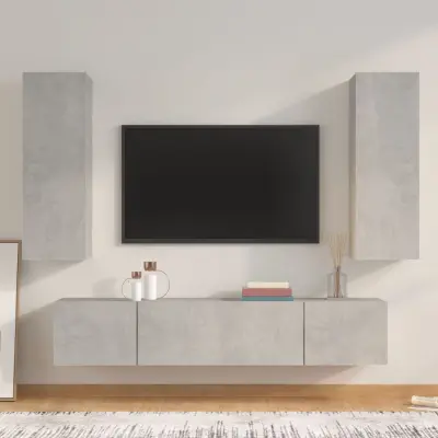 The Living Store Komplet TV omaric 4-delni betonsko siv inženirski les - Komplet TV Omaric