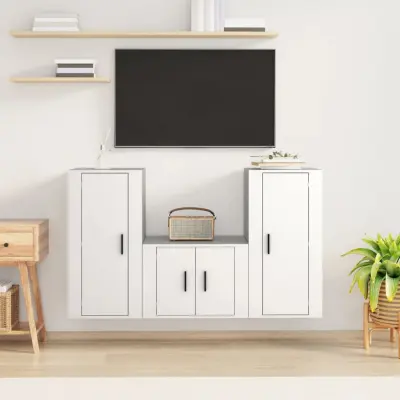 The Living Store Komplet TV omaric 3-delni bel inženirski les - Komplet TV Omaric
