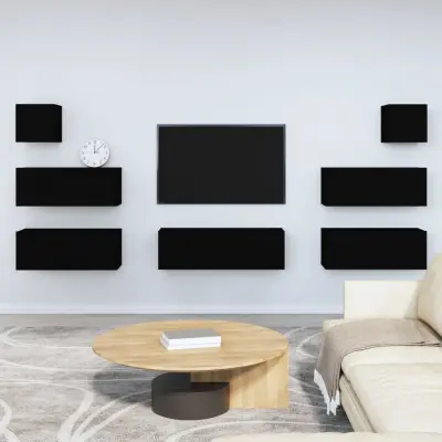 The Living Store Komplet TV omaric 7-delni črn inženirski les - Komplet TV Omaric