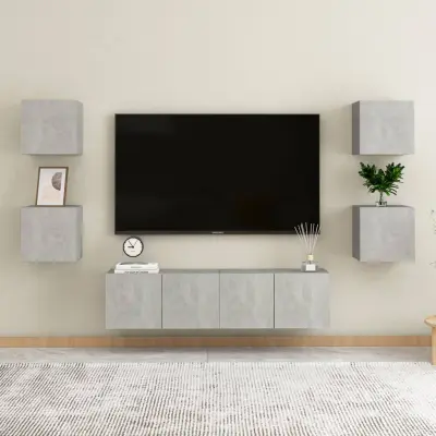 The Living Store Komplet TV omaric 6-delni betonsko siva iverna plošča - TV Omarica