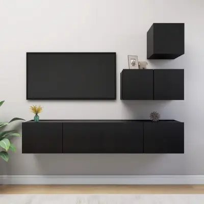 The Living Store Komplet TV omaric 4-delni črna inženirski les - Komplet TV Omaric