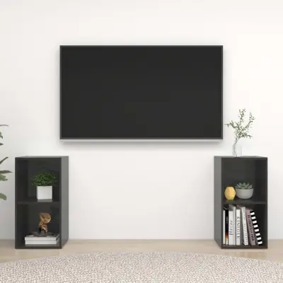 The Living Store TV omarice 2 kosa visok sijaj sive 72x35x36,5 cm iverna plošča - TV Omarica