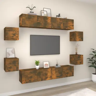 The Living Store Komplet TV omaric 8-delni dimljen hrast konstruiran les - Komplet TV Omaric