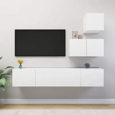 The Living Store Komplet TV omaric 4-delni bela iverna plošča - Komplet TV Omaric