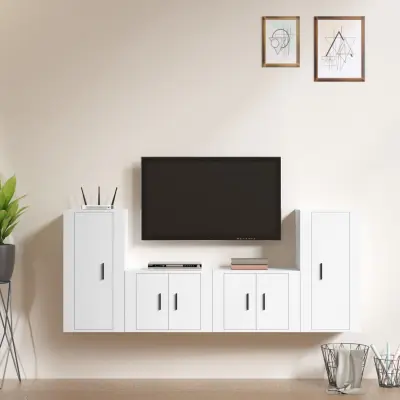 The Living Store Komplet TV omaric 4-delni bel inženirski les - Komplet TV Omaric