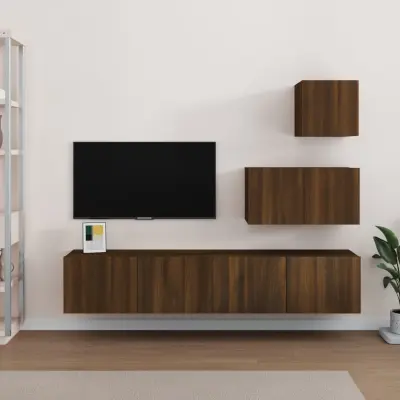 The Living Store Komplet TV omaric 4-delni rjav hrast inženirski les - TV Omarica