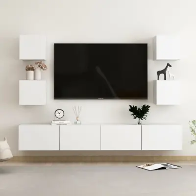 The Living Store Komplet TV omaric 6-delni bela iverna plošča - TV Omarica