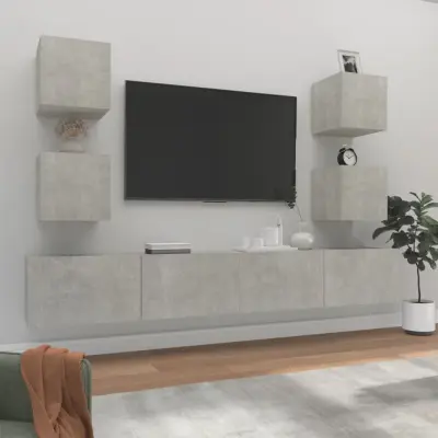 The Living Store Komplet TV omaric 6-delni betonsko siv inženirski les - Komplet TV Omaric