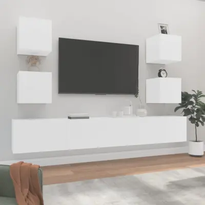 The Living Store Komplet TV omaric 6-delni bel inženirski les - Komplet TV Omaric