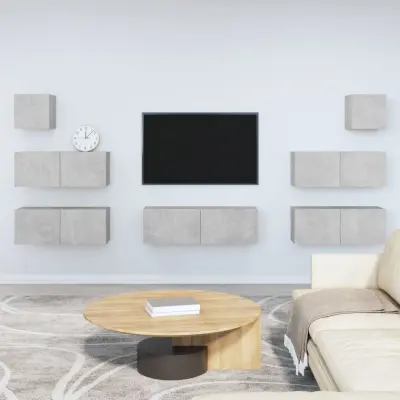 The Living Store Komplet TV omaric 7-delni betonsko siv inženirski les - Komplet TV Omaric
