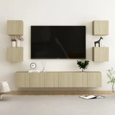 The Living Store Komplet TV omaric 7-delni sonoma hrast iverna plošča - TV Omarica