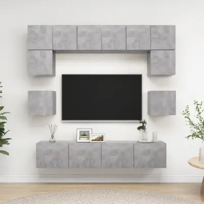 The Living Store Komplet TV omaric 8-delni betonsko siva iverna plošča - Komplet TV Omaric