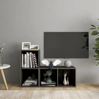 The Living Store TV omarice 2 kosa visok sijaj sive 72x35x36,5 cm iverna plošča - TV Omarica