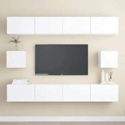 The Living Store Komplet TV omaric 6-delni bela iverna plošča - Komplet TV Omaric