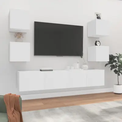 The Living Store Komplet TV omaric 6-delni bel inženirski les - Komplet TV Omaric