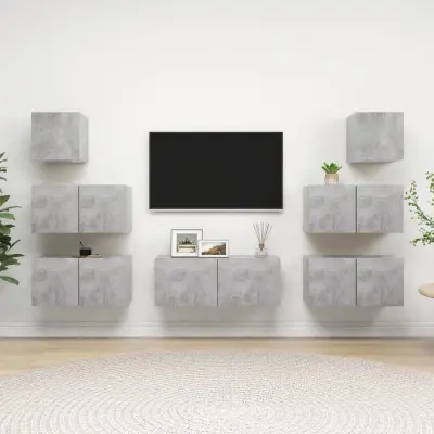 The Living Store Komplet TV omaric 7-delni betonsko siva iverna plošča - Komplet TV Omaric