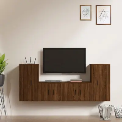 The Living Store Komplet TV omaric 4-delni rjav hrast inženirski les - Komplet TV Omaric