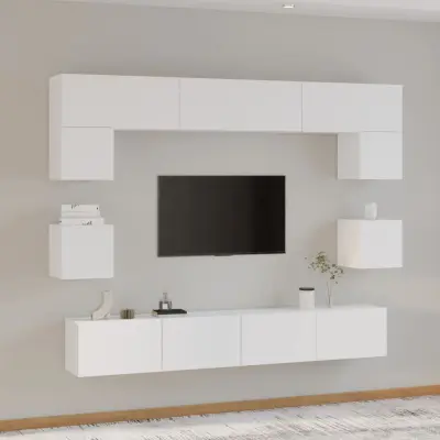 The Living Store Komplet TV omaric 8-delni bel konstruiran les - Komplet TV Omaric
