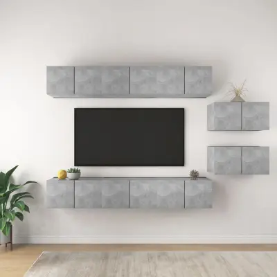 The Living Store Komplet TV omaric 8-delni betonsko siva iverna plošča - Komplet TV Omaric