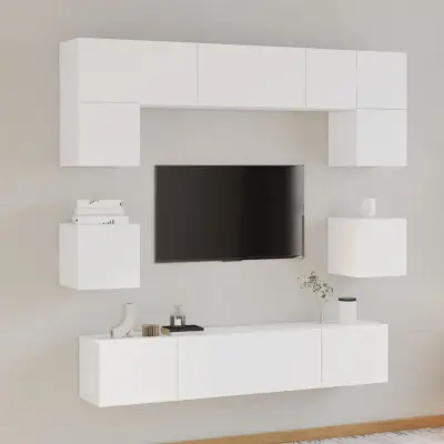 The Living Store Komplet TV omaric 8-delni bel konstruiran les - Komplet TV Omaric
