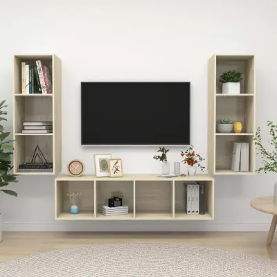 The Living Store Komplet TV omaric 3-delni sonoma hrast iverna plošča - Komplet TV Omaric