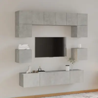 The Living Store Komplet TV omaric 8-delni betonsko siv konstruiran les - Komplet TV Omaric