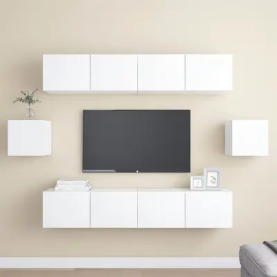 The Living Store Komplet TV omaric 6-delni bela iverna plošča - Komplet TV Omaric