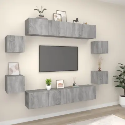 The Living Store Komplet TV omaric 8-delni siv sonoma konstruiran les - Komplet TV Omaric