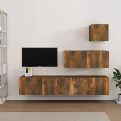 The Living Store Komplet TV omaric 4-delni dimljen hrast inženirski les - TV Omarica