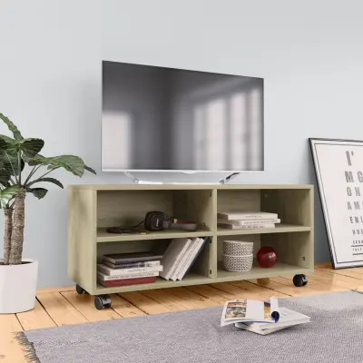 The Living Store TV omarica s kolesci sonoma hrast 90x35x35 cm iverna plošča - TV Omarica