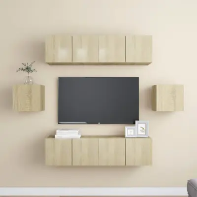 The Living Store Komplet TV omaric 6-delni sonoma hrast iverna plošča - Komplet TV Omaric