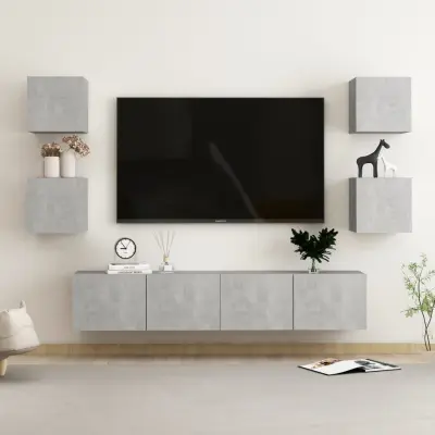 The Living Store Komplet TV omaric 6-delni betonsko siva iverna plošča - TV Omarica