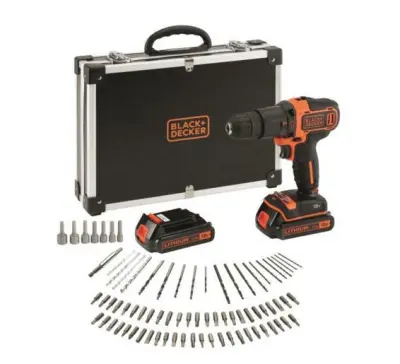 Črni + decker vrtalni prednji predtekmoval 18V 2x1.5ah + 80 pcs. Dodatki