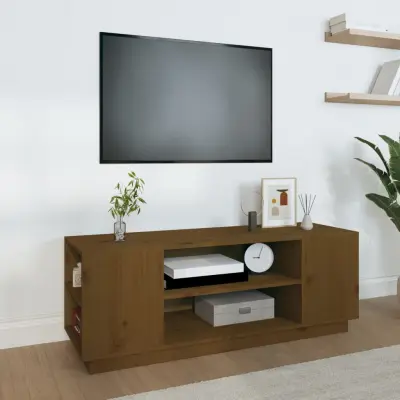 The Living Store TV omarica medeno rjava 110x35x40,5 cm trdna borovina - TV Omarica