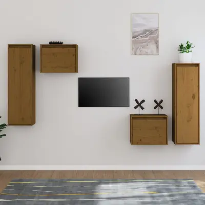 The Living Store TV omarica 4 kosi medeno rjava trdna borovina - TV Omarica